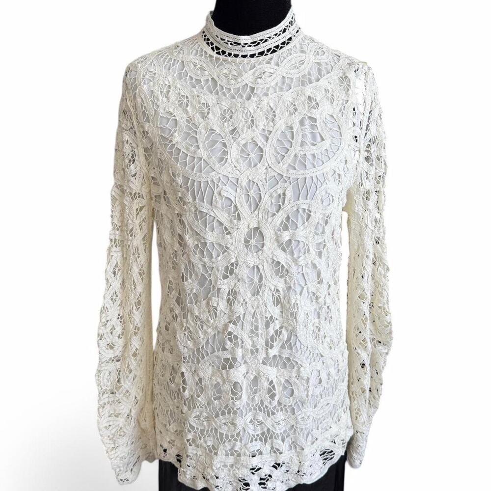 J. McLaughlin cream lace long sleeve blouse